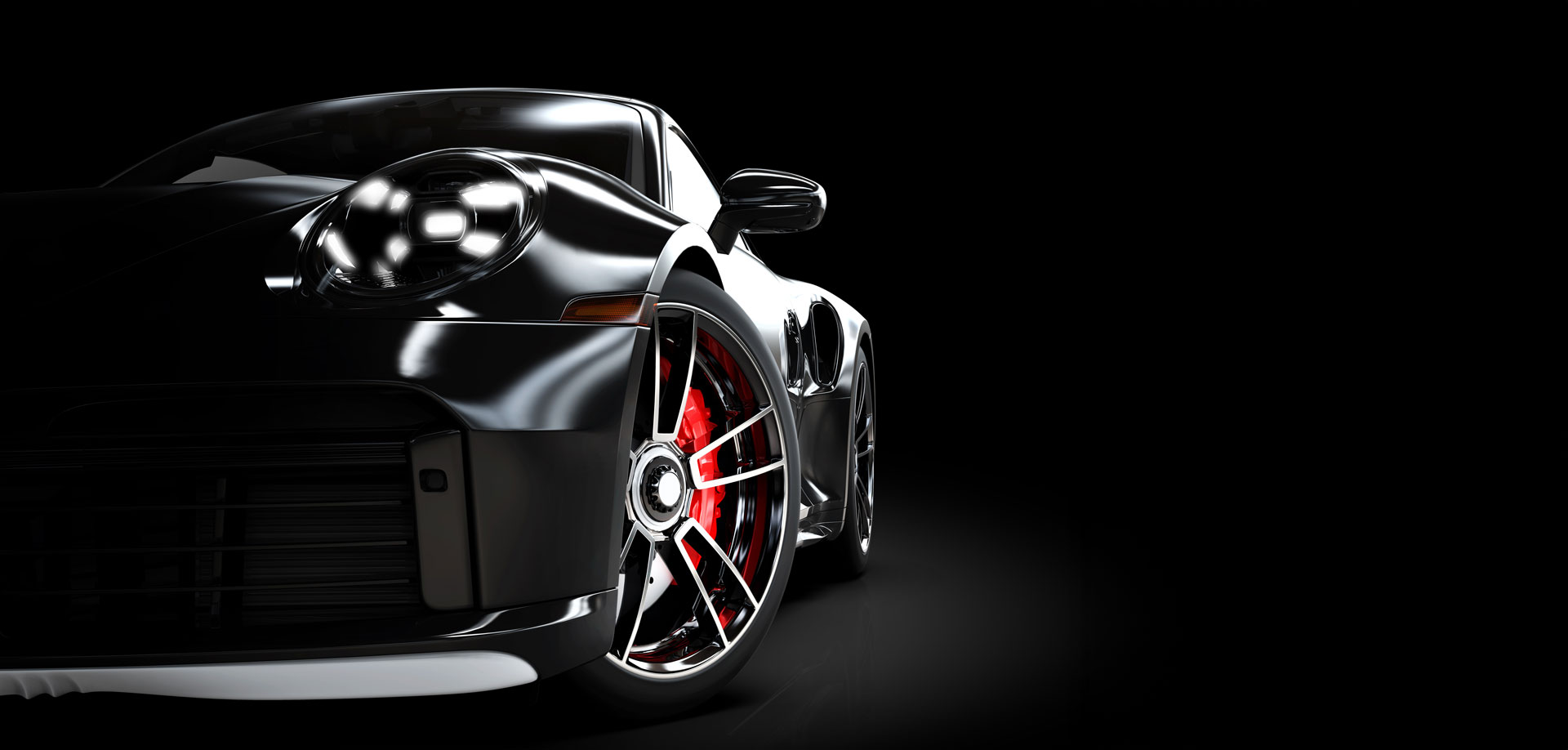 Premium black Porsche with red brake calipers